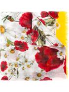 Dolce & Gabbana Daisy And Poppy Print Scarf, Women's, Silk/modal/linen/flax