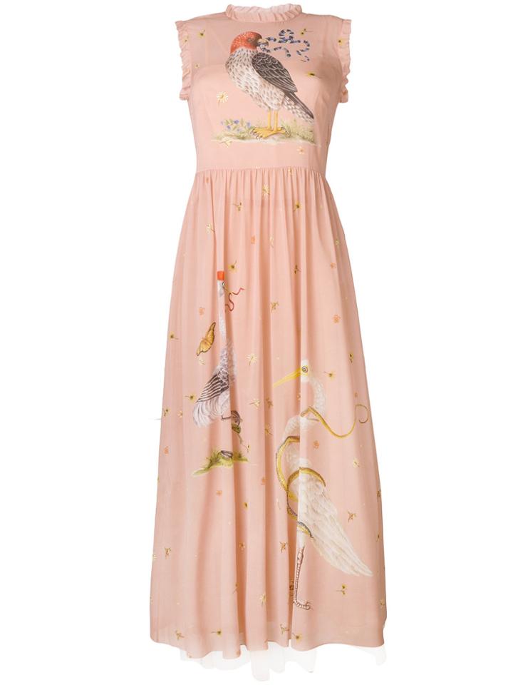 Red Valentino Bird Print Empire Line Dress - Pink & Purple