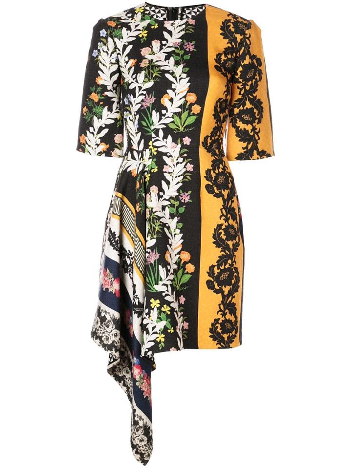 Oscar De La Renta Floral Print Asymmetric Dress - Yellow