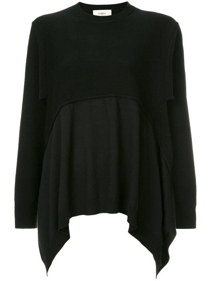 Ports 1961 Asymmetric Knitted Poncho - Black