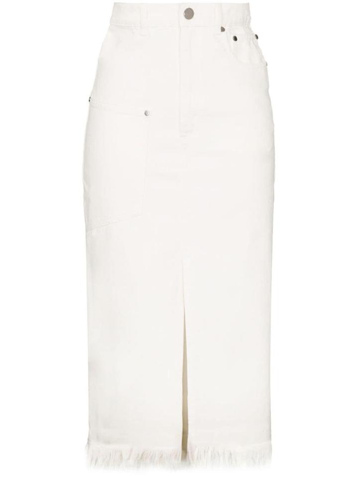 House Of Holland Frayed-hem Denim Midi Skirt - White