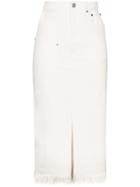 House Of Holland Frayed-hem Denim Midi Skirt - White