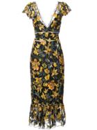 Marchesa Notte Floral Fitted Dress - Black