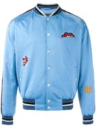 Lanvin Embroidered Patch Baseball Bomber, Men's, Size: 46, Blue, Viscose/polyurethane/cotton/polyester
