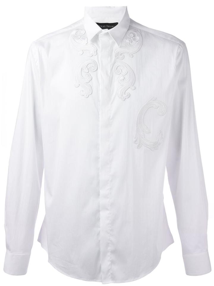 Christian Pellizzari Embroidered Shirt, Men's, Size: 52, White, Cotton/polyamide/spandex/elastane