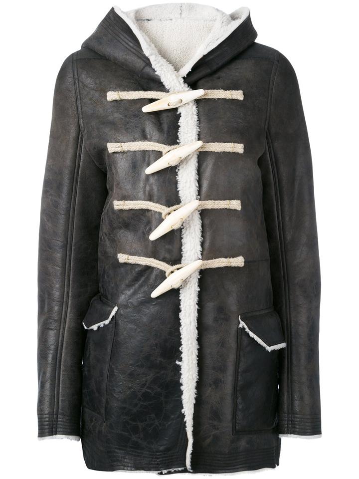 Rick Owens - Toogle Hooded Jacket - Women - Jute/calf Leather/lamb Skin/buffalo Bone - 44, Black, Jute/calf Leather/lamb Skin/buffalo Bone