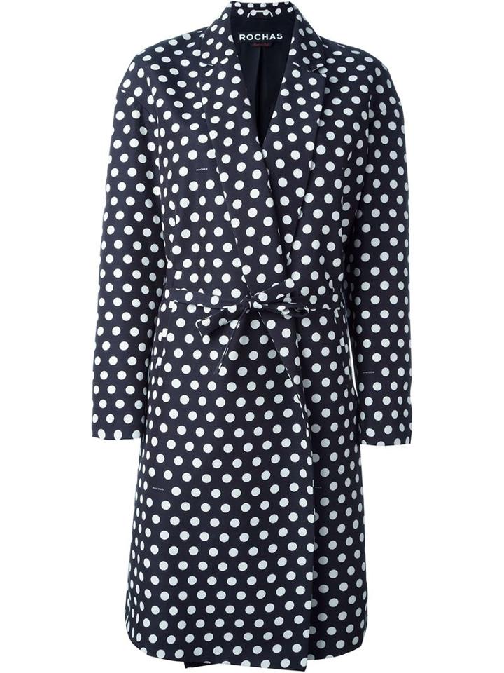 Rochas Polka Dot Coat, Women's, Size: 40, Black, Silk/viscose/cotton