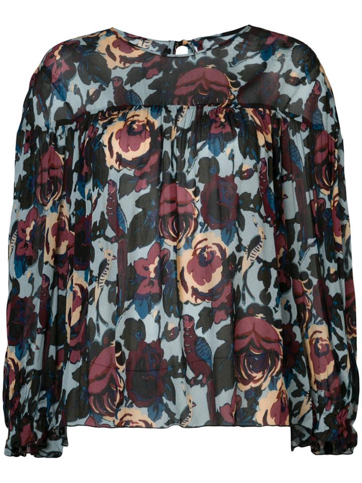 Anna Sui Floral Print Blouse - Blue