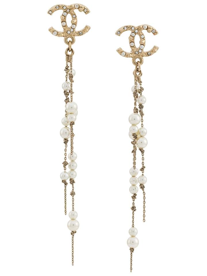 Chanel Vintage Pearl Drop Earrings - Gold