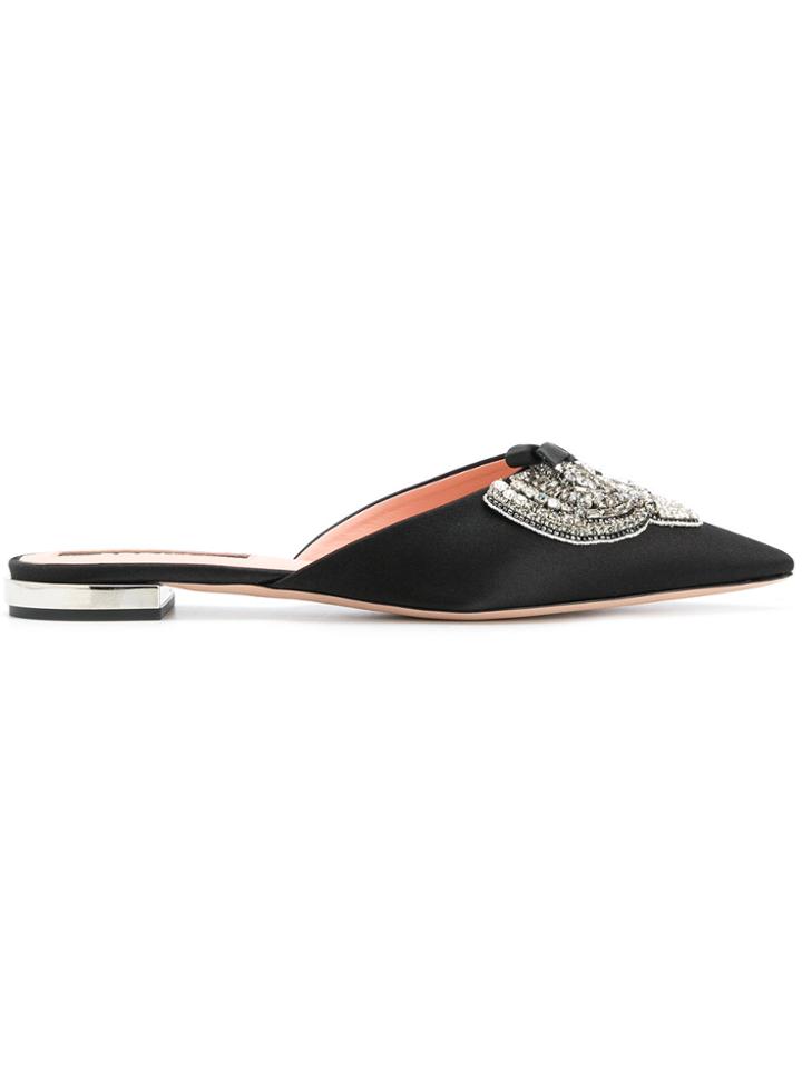 Rochas Embellished Bow Detail Mules - Black