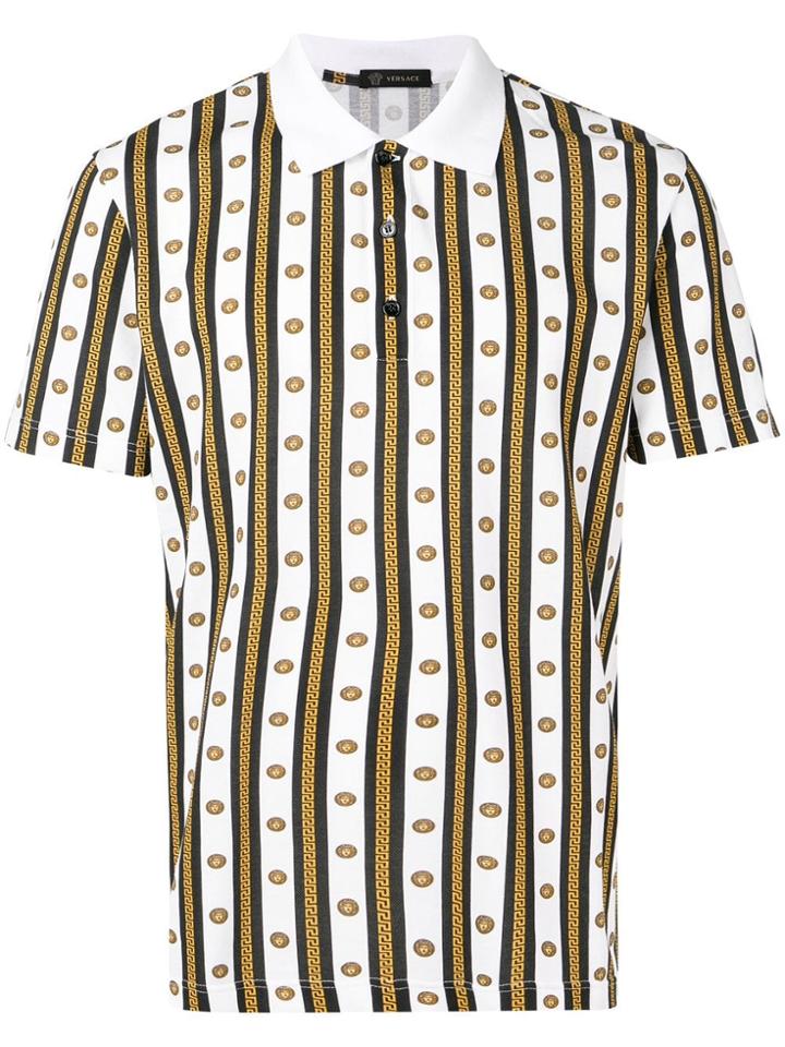 Versace Striped Medusa Head Polo Shirt - Neutrals