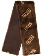 Gcds Faux Fur Logo Stole - Brown