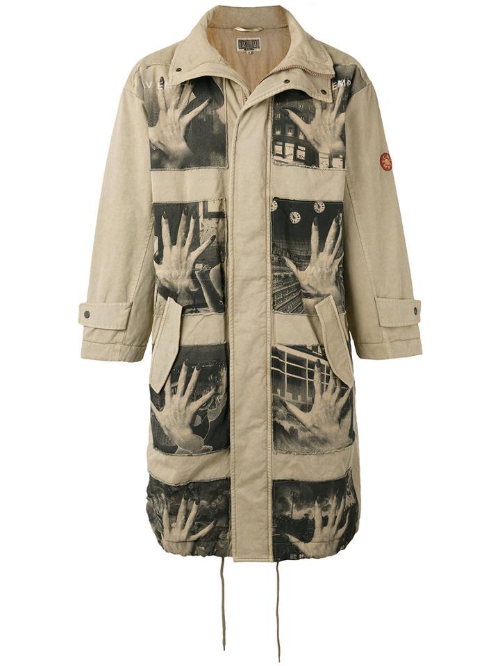 Cav Empt - Hand Print Midi Coat - Men - Cotton/polyester - M, Nude/neutrals, Cotton/polyester
