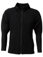 Homme Plissé Issey Miyake Pleated Zipped Cardigan, Men's, Size: 4, Black, Polyester