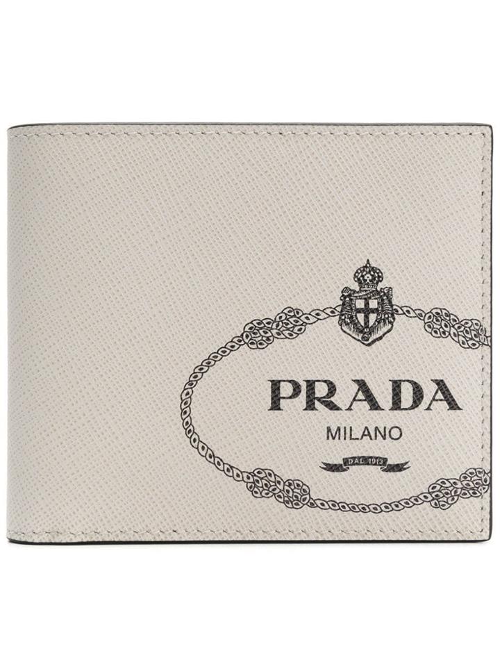 Prada Logo Print Billfold Wallet - White
