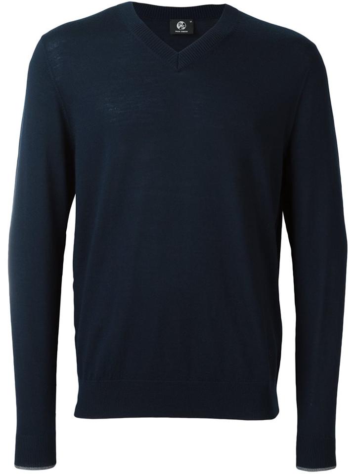Ps By Paul Smith V-neck Jumper, Men's, Size: Xl, Blue, Merino