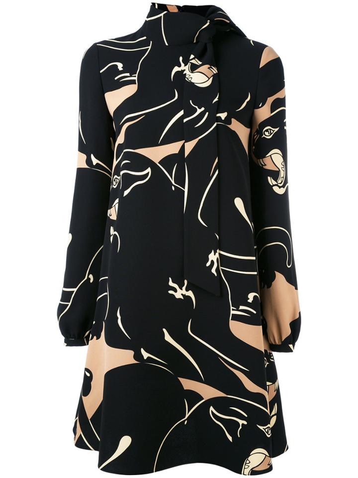 Valentino Printed Funnel Neck Mini Dress - Black
