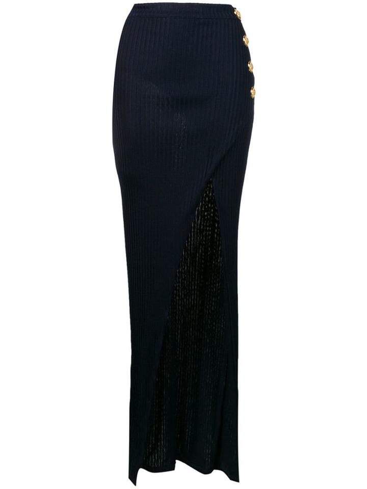 Balmain Thigh Slit Maxi Skirt - Blue