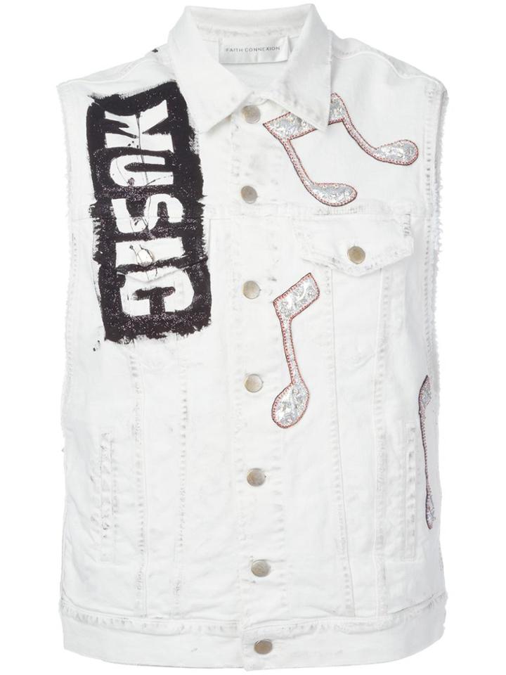 Faith Connexion Notes Patches Sleeveless Jacket - White