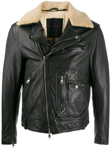 Deus Ex Machina Shearling Collar Leather Jacket - Black