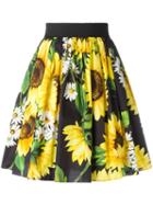 Dolce & Gabbana Sunflower Print Skirt, Women's, Size: 38, Black, Cotton