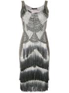 Rubin Singer Hand Embroidered Fringe Dress - Grey