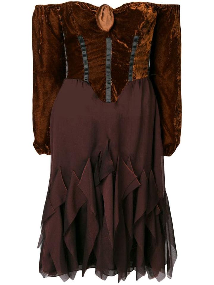 Romeo Gigli Pre-owned Off-shoulder Flared Dress - Brown