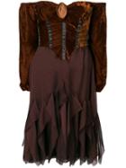 Romeo Gigli Pre-owned Off-shoulder Flared Dress - Brown