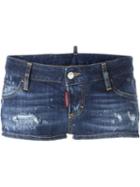 Dsquared2 Distressed Denim Hot Pants, Women's, Size: 40, Blue, Cotton/spandex/elastane/polyester/calf Leather