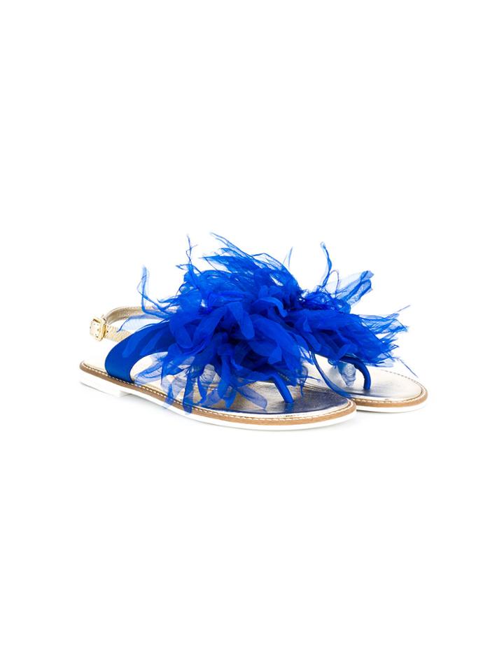 Monnalisa Teen Floral Appliqué Sandals - Metallic