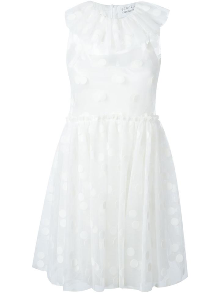 Gianluca Capannolo Ruffle Neck Polka Dot Dress - White