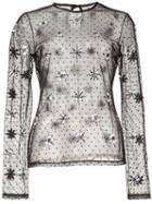 Moschino - Floral Jeweled Sheer Mesh Top - Women - Cotton/polyamide - 42, Black, Cotton/polyamide