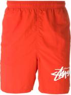 Stussy Logo Print Shorts, Men's, Size: S, Red, Nylon