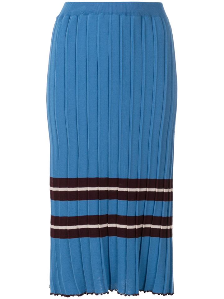 Chiara Bertani Striped Rib Knit Midi Skirt - Blue