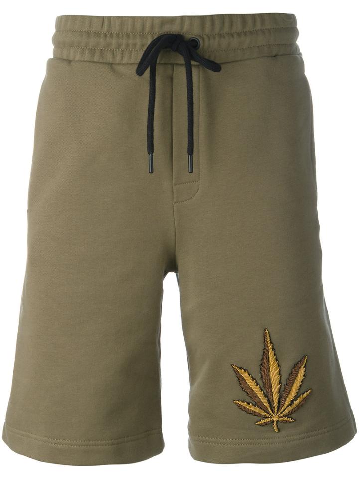 Palm Angels Weed Emblem Shorts, Men's, Size: Medium, Green, Cotton/metal (other)