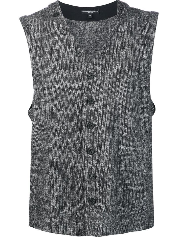Engineered Garments Buttoned Waistcoat, Men's, Size: Large, Black, Cotton/wool