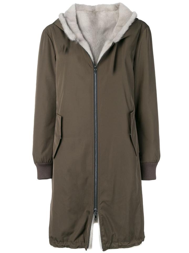 Yves Salomon Army Reversible Hooded Coat - Green