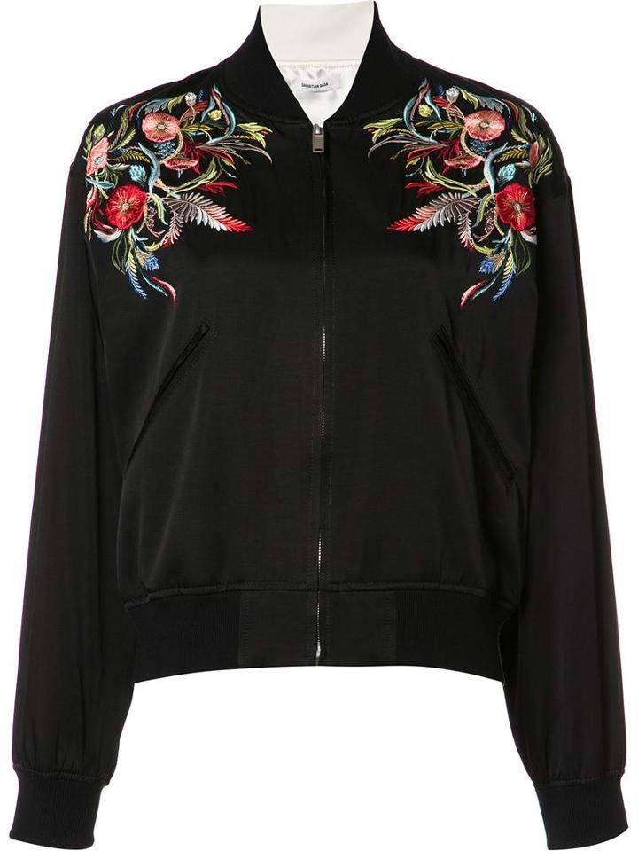 Christian Dada Embroidered Bomber Jacket, Women's, Size: 34, Black, Polyester/cotton/rayon