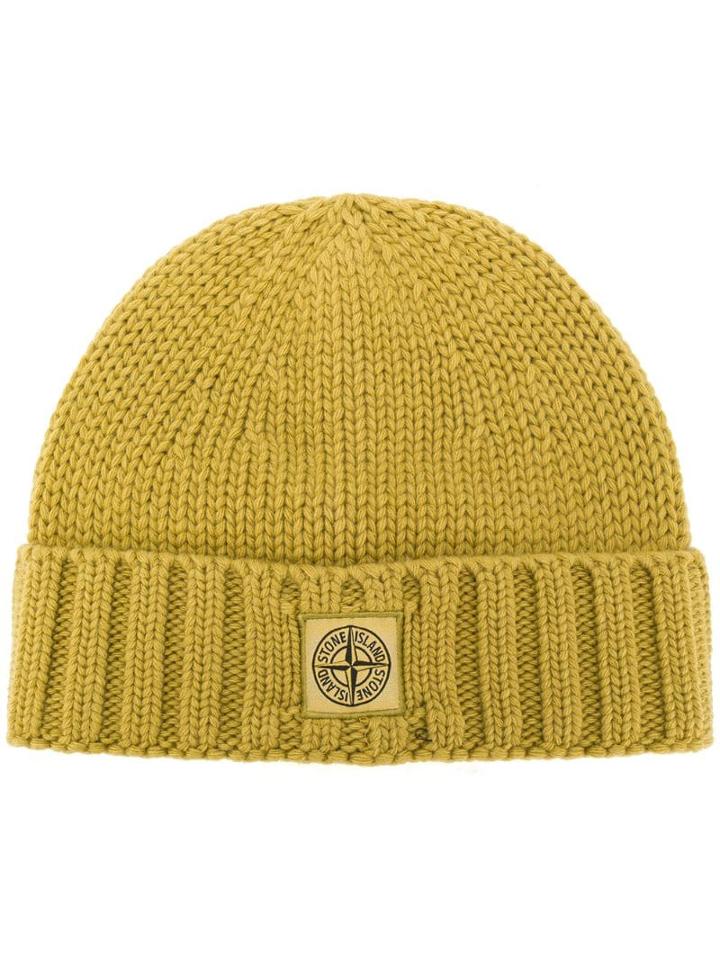 Stone Island Beanie Hat With Logo Patch - Green