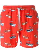Capricode - Boat Print Swim Shorts - Men - Nylon - L, Red, Nylon