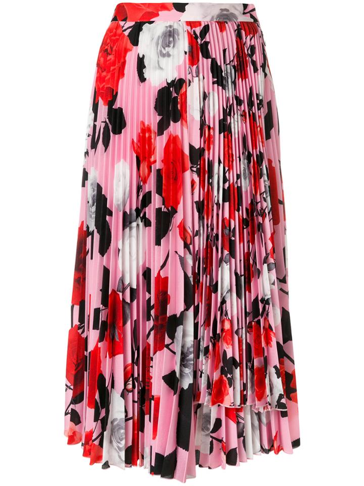 Msgm Pleated Floral Skirt - Pink & Purple