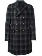 Ermenegildo Zegna Checked Double Breasted Coat, Men's, Size: 52, Grey, Wool/polyamide/cotton/cupro