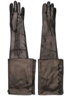 Ann Demeulemeester Long Button Detail Gloves - Black