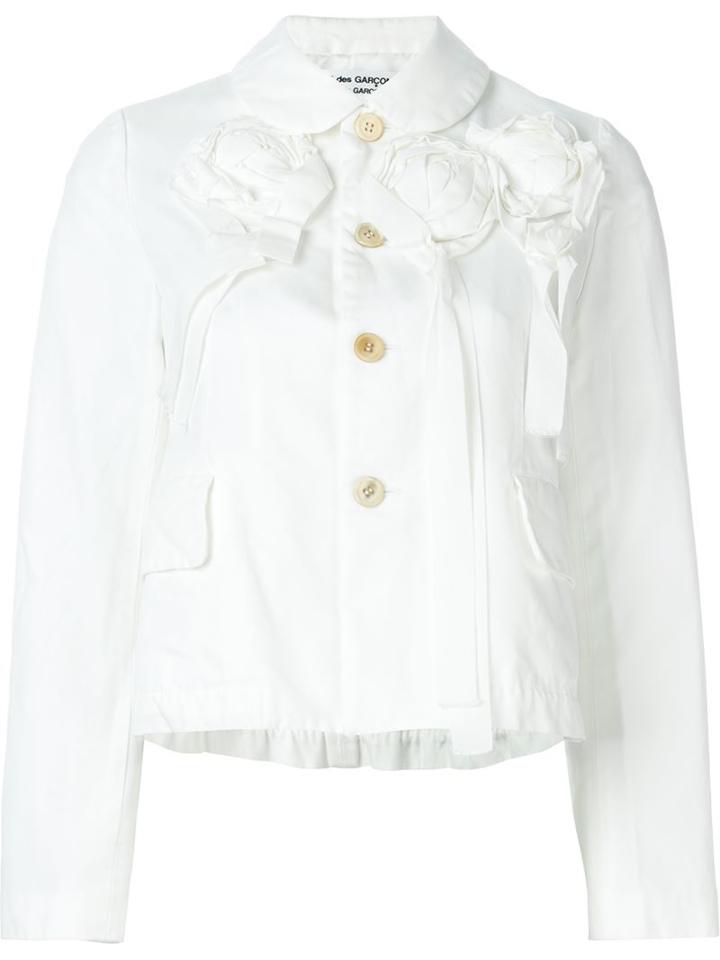 Comme Des Garçons Comme Des Garçons Floral Applique Cropped Jacket, Women's, Size: S, White, Polyester