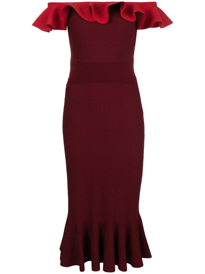Alexander Mcqueen Off-shoulder Ruffle Dress - Red