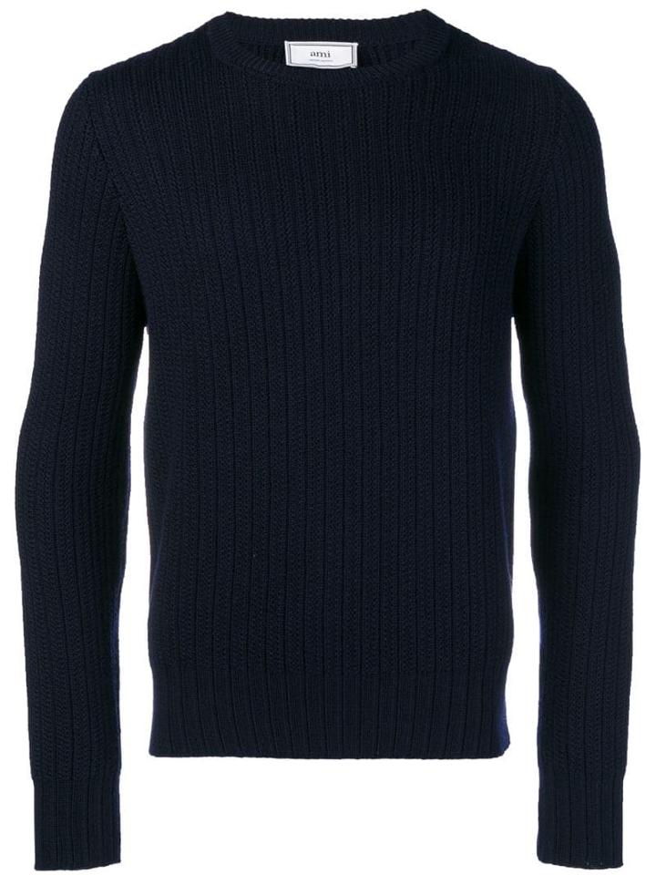 Ami Paris Ribbed Crew Neck Sweater - Blue
