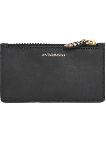 Burberry Small Scale Check And Leather Card Case - Black