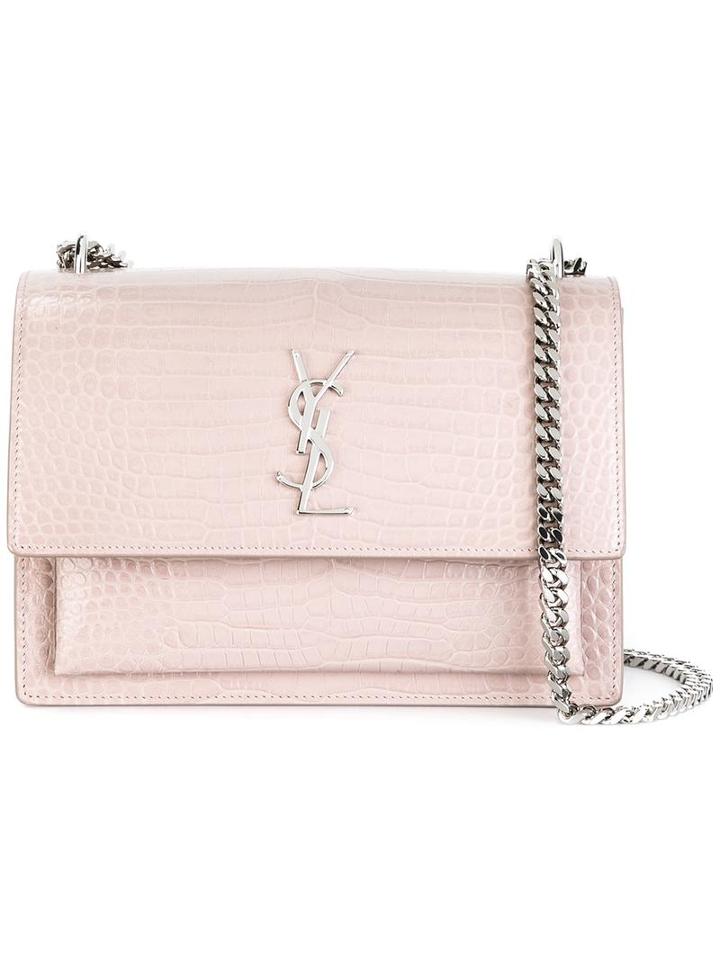 Saint Laurent Small Sunset Monogram Satchel, Women's, Pink/purple, Leather