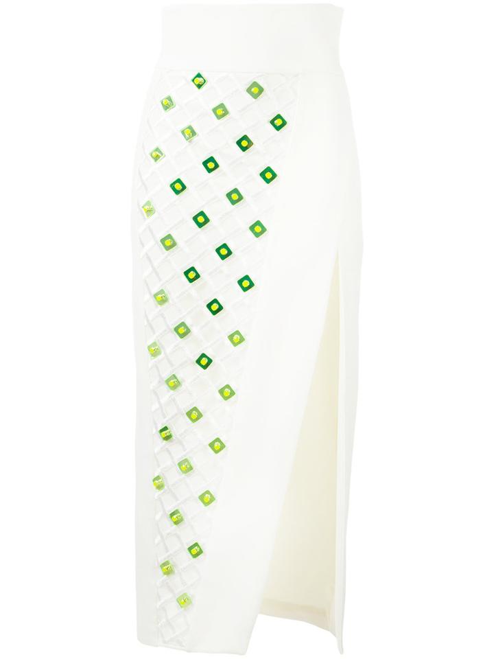 David Koma - Embellished Side Slit Skirt - Women - Acrylic/polyester/spandex/elastane/brass - 10, White, Acrylic/polyester/spandex/elastane/brass