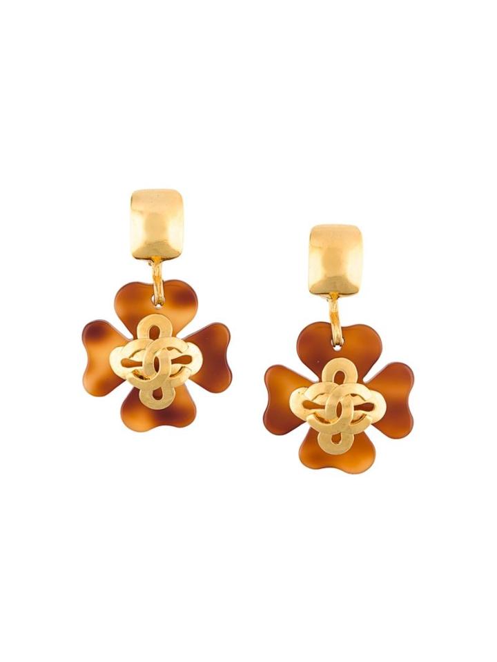 Chanel Vintage Clover Cc Clip-on Earrings